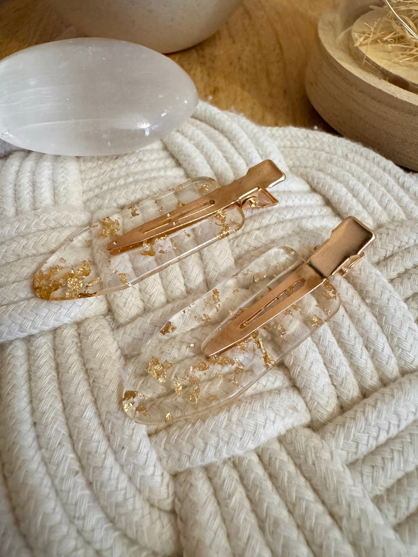 Barrettes plates à feuilles d'or