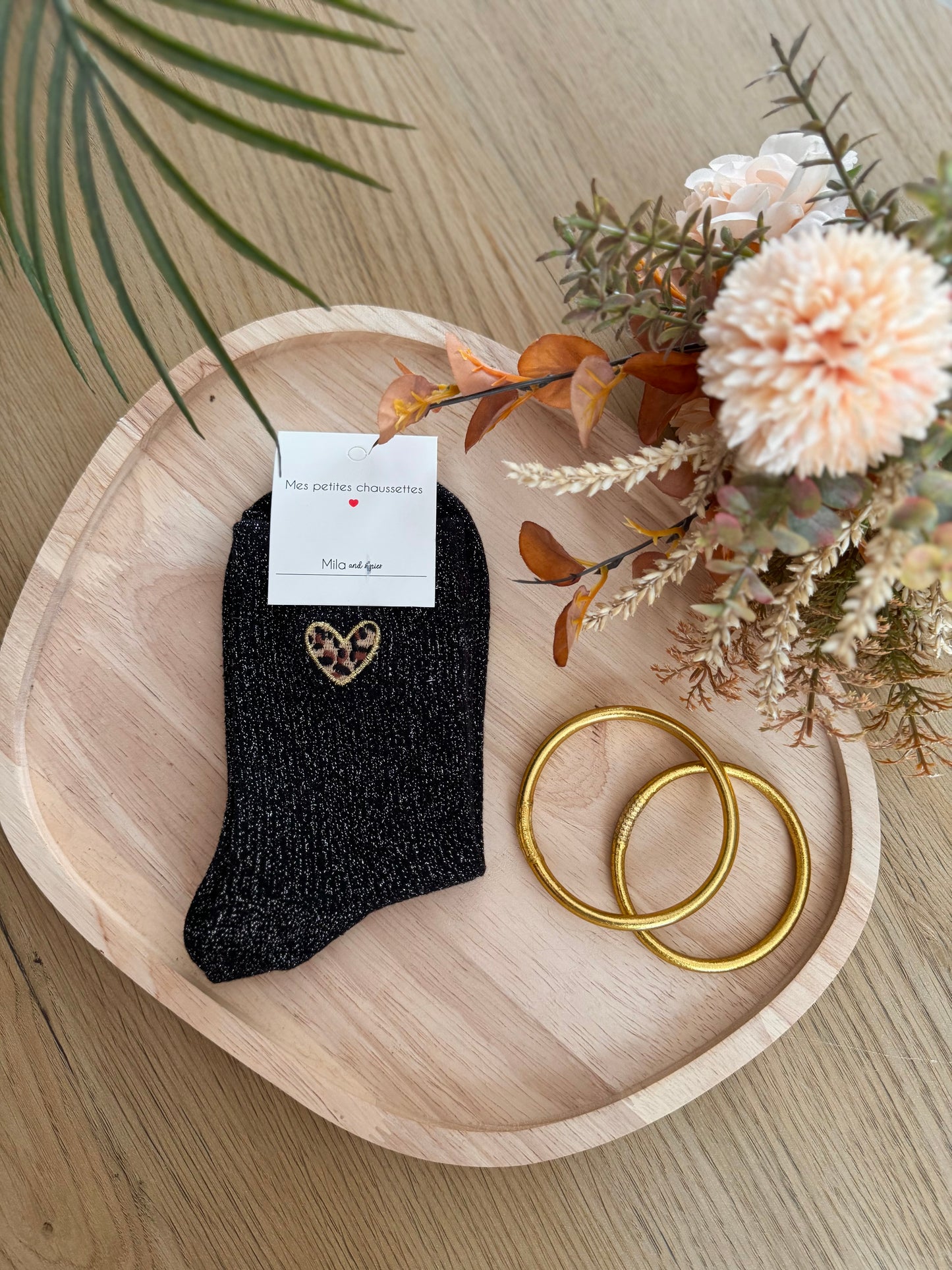 Chaussettes paillettes détail léopard noir