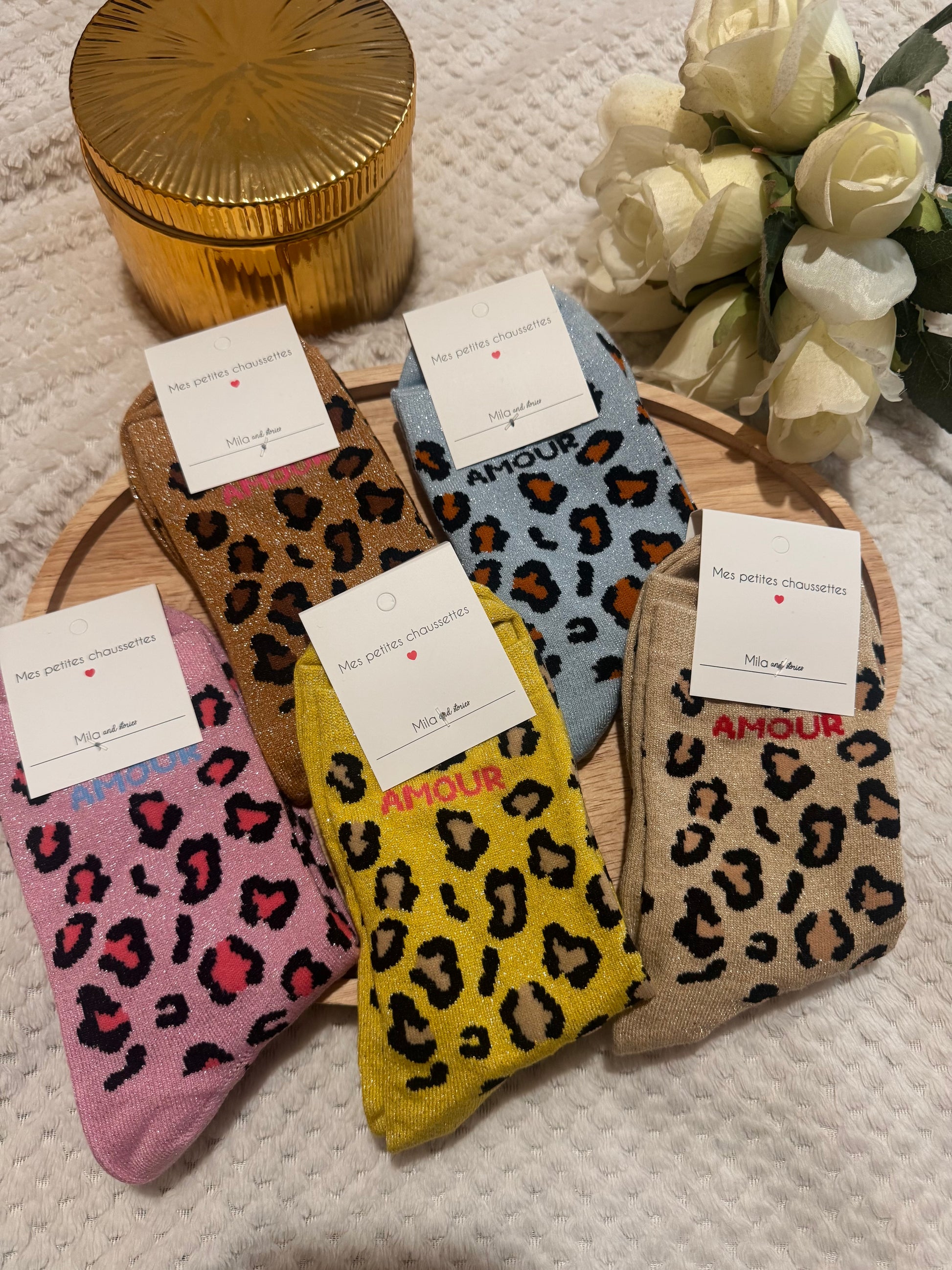 Chaussettes léopard paillettes amour