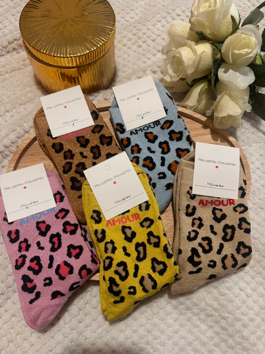Chaussettes léopard paillettes amour