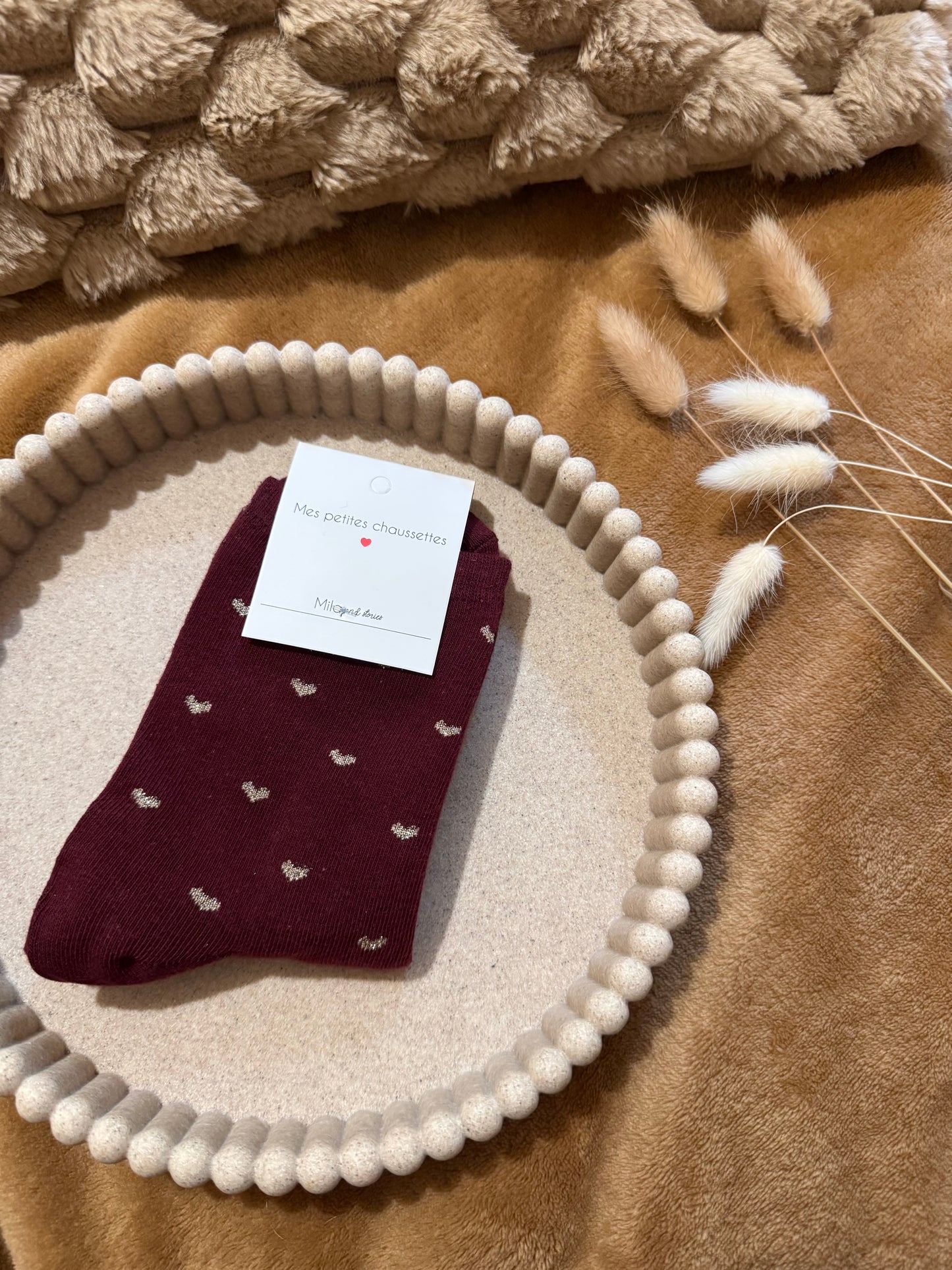 Chaussettes à paillettes coeur bordeaux
