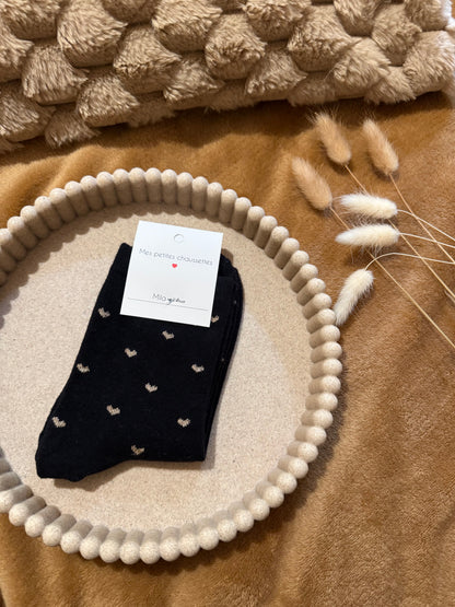 Chaussettes à paillettes coeur noir