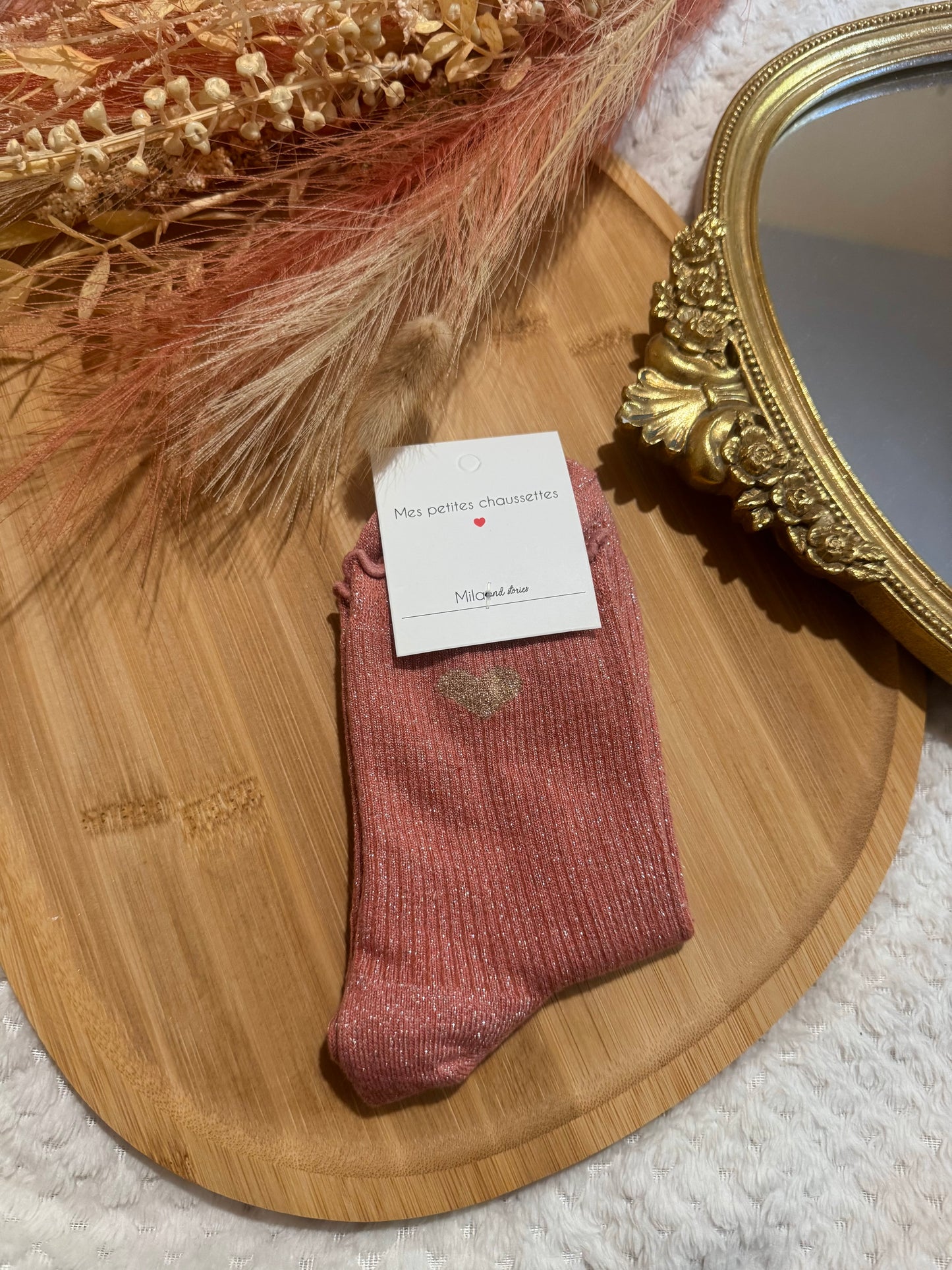 Chaussettes à paillettes coeur rose 