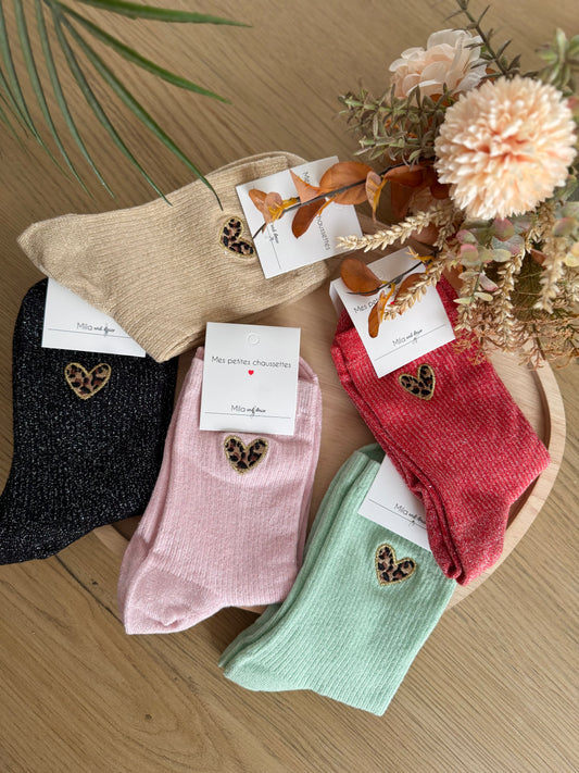 Chaussettes paillettes détail léopard