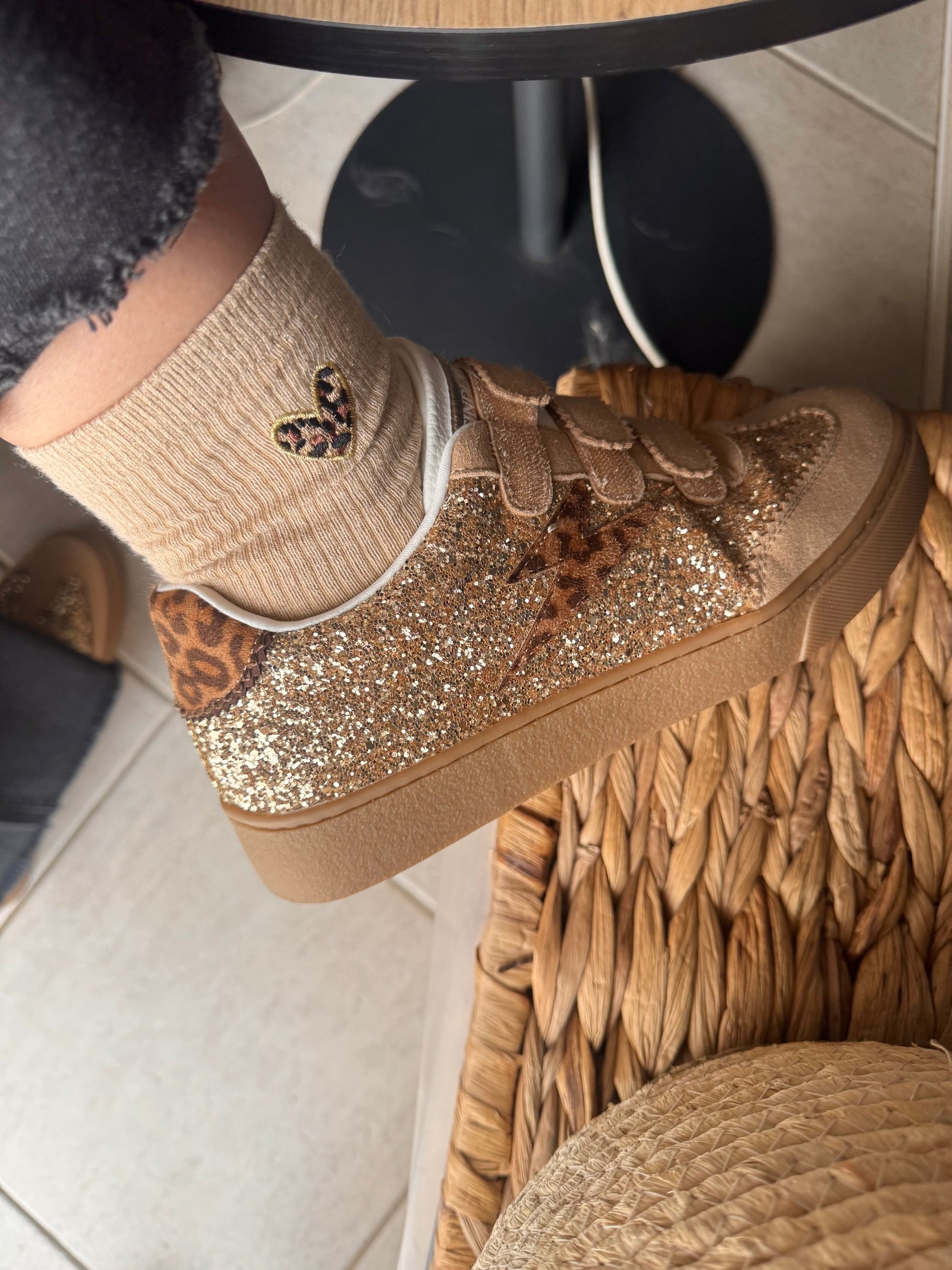 Chaussettes paillettes léopard