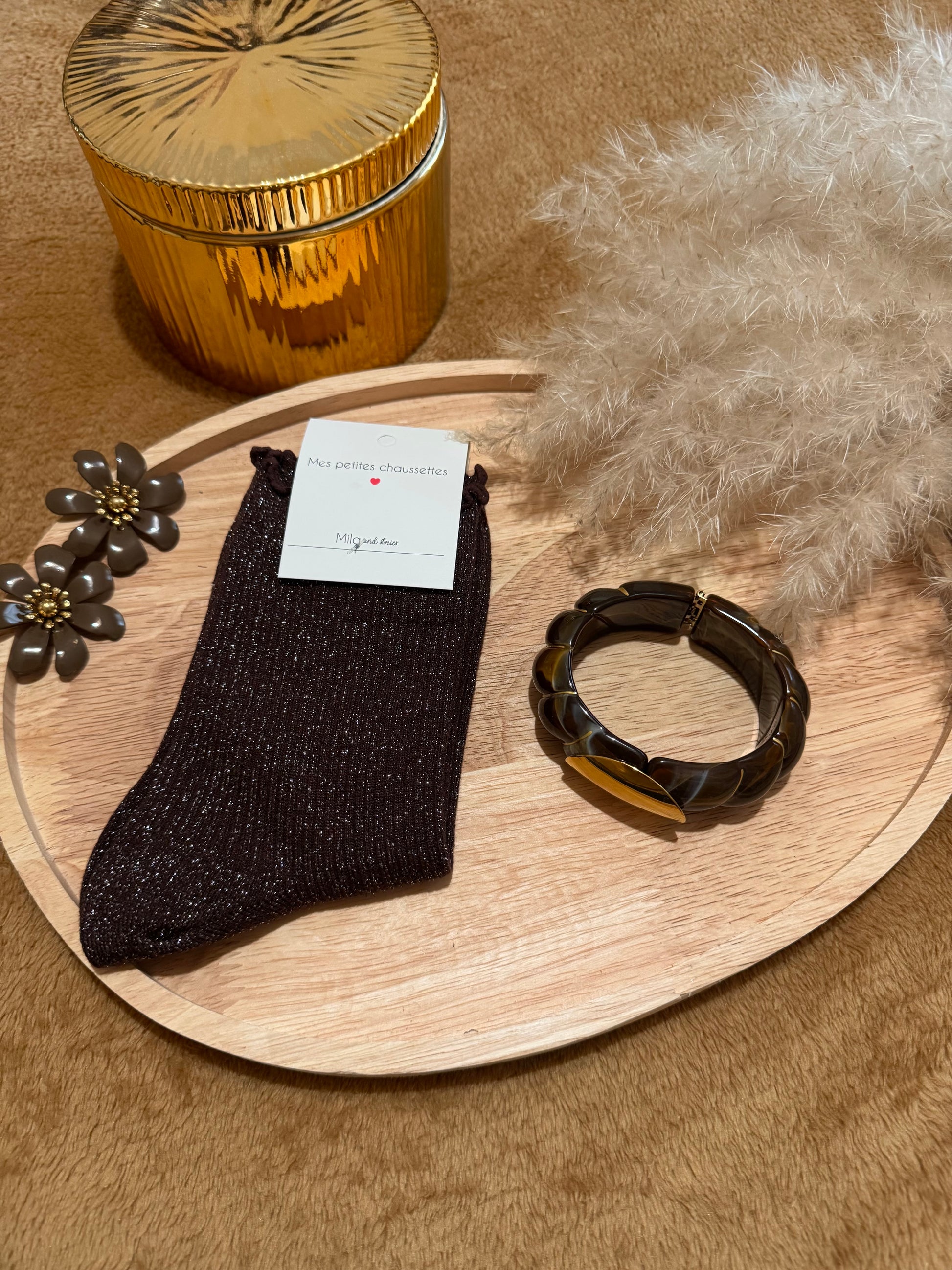 Chaussettes à paillettes marron foncé