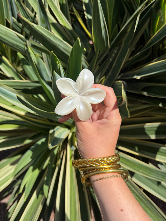 Pince à cheveux fleur blanc nacré