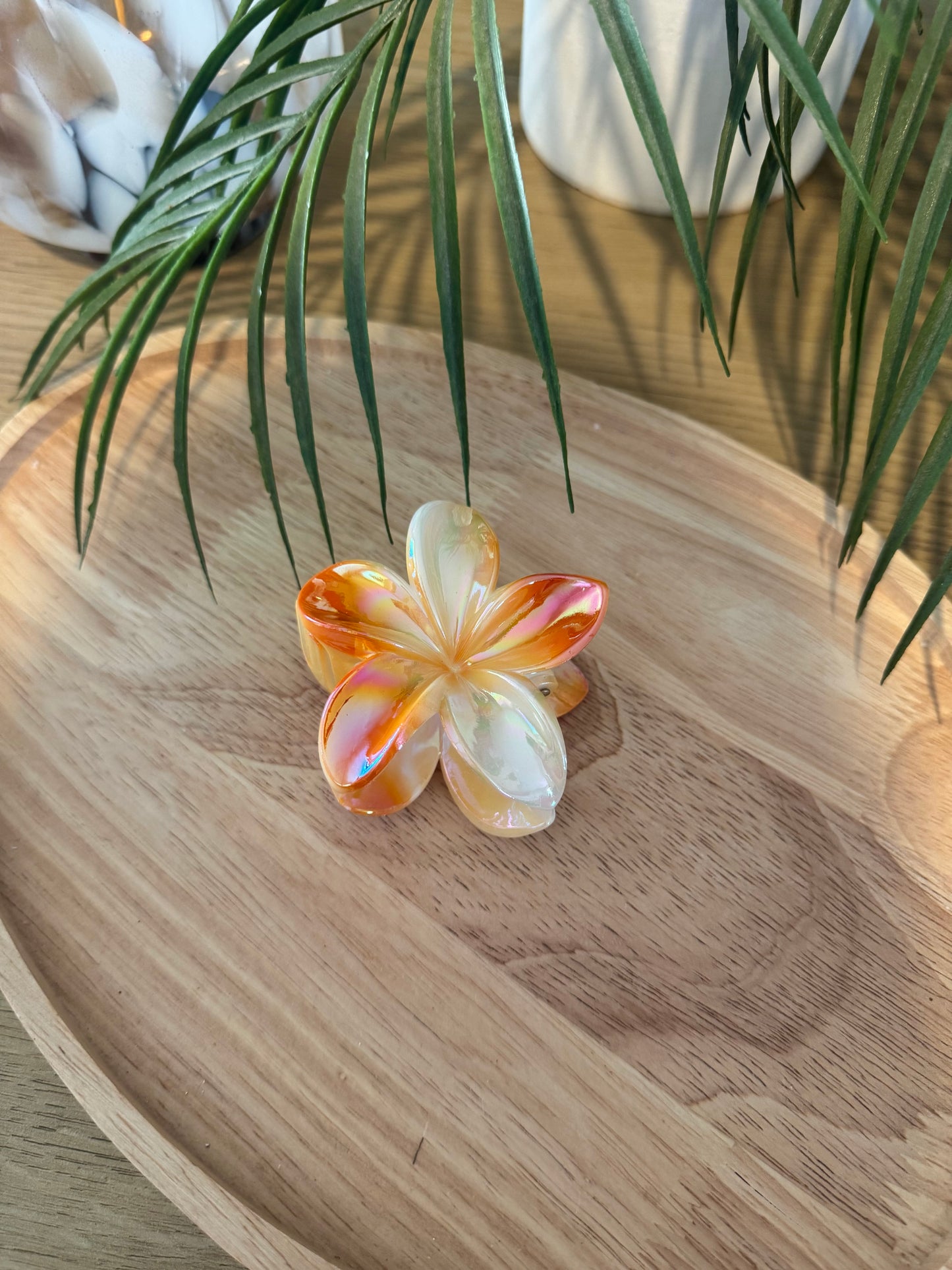 Pince à cheveux fleur orange blanc