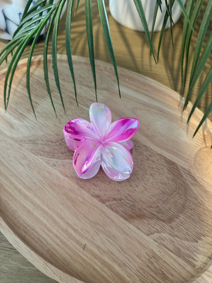 Pince à cheveux fleur rose blanc