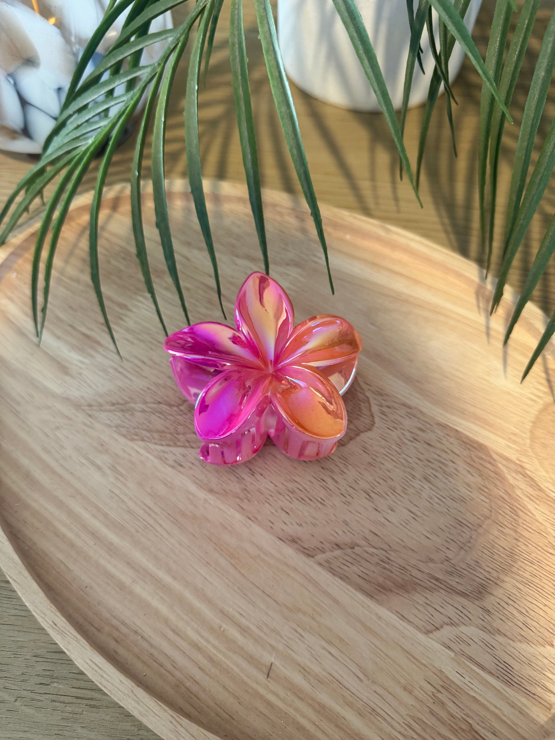 Pince à cheveux fleur rose orange