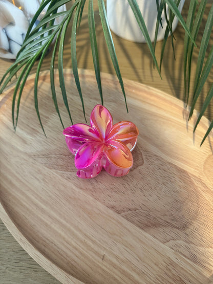 Pince à cheveux fleur rose orange