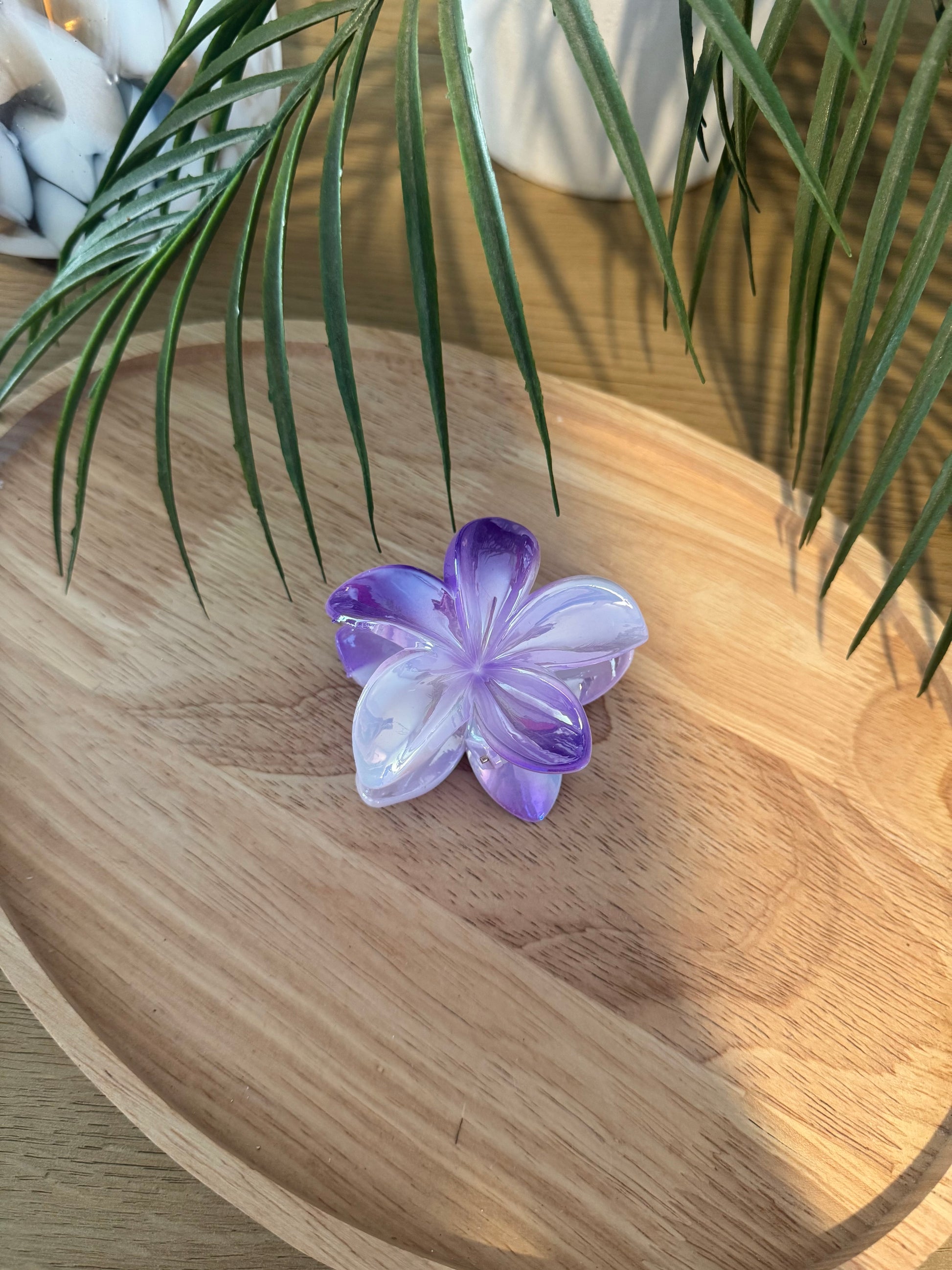 Pince à cheveux fleur violet blanc
