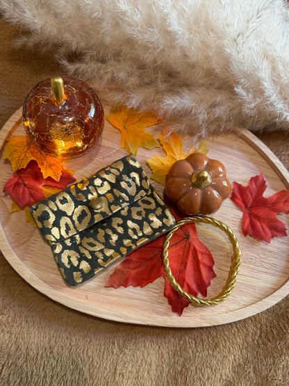 Porte-monnaie léopard en cuir kaki