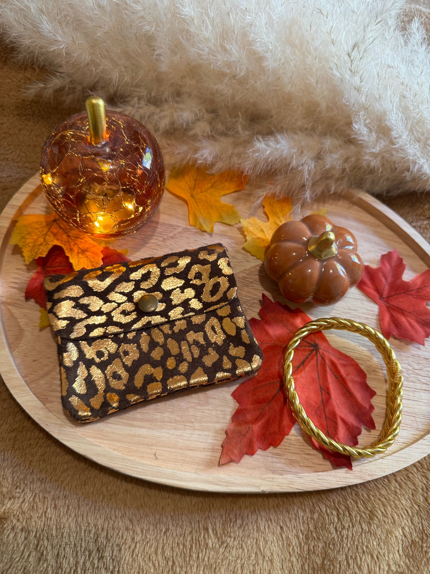 Porte-monnaie léopard en cuir marron foncé