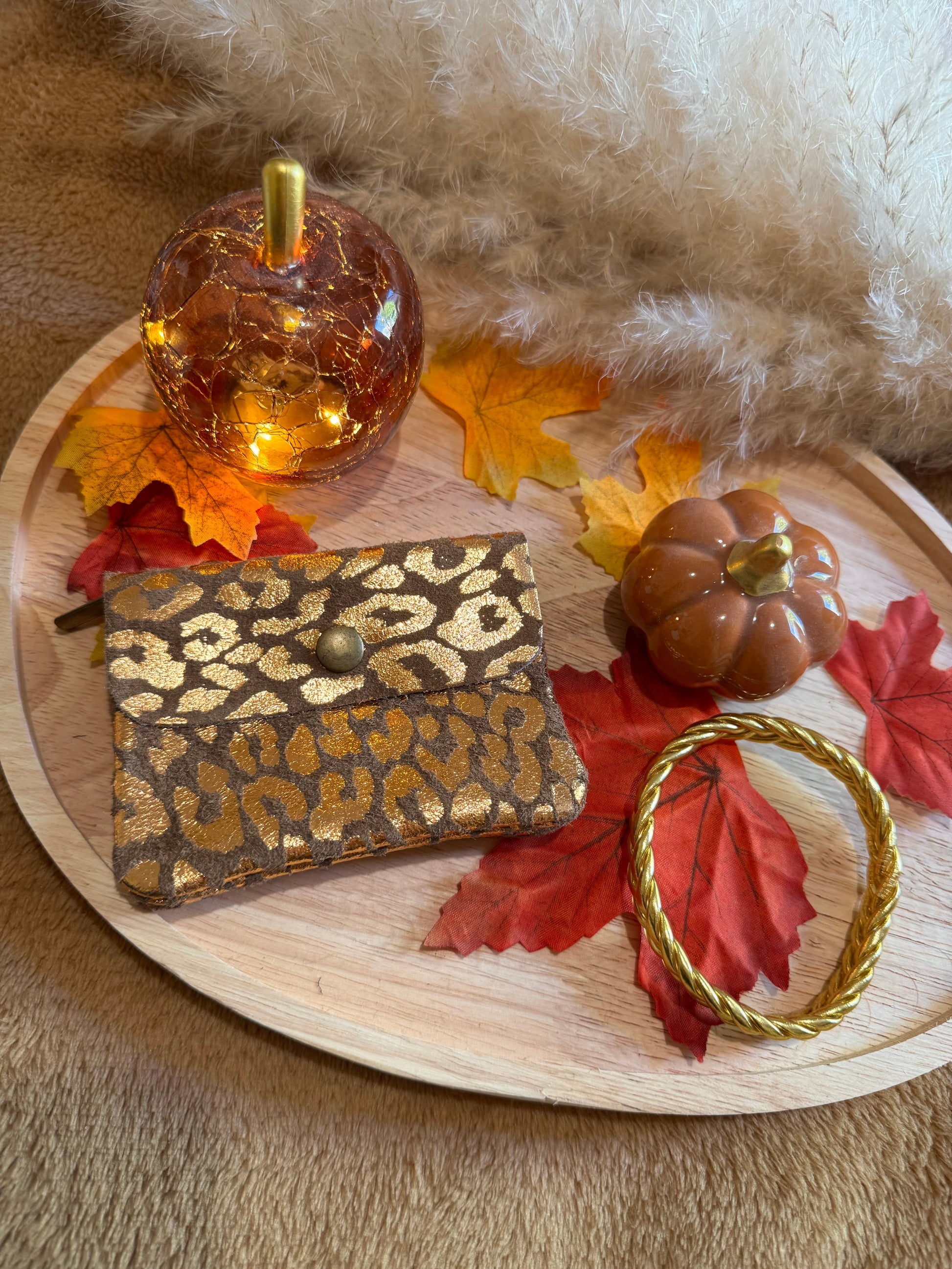 Porte-monnaie léopard en cuir marron