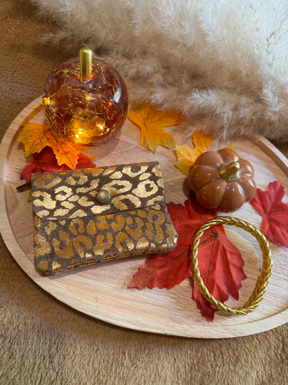 Porte-monnaie léopard en cuir marron