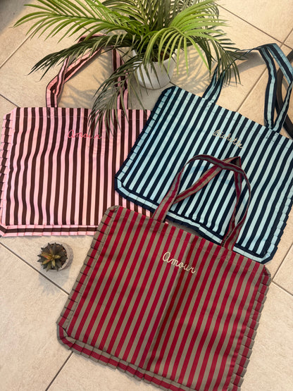 Tote-bag à rayures Bichette/Amour