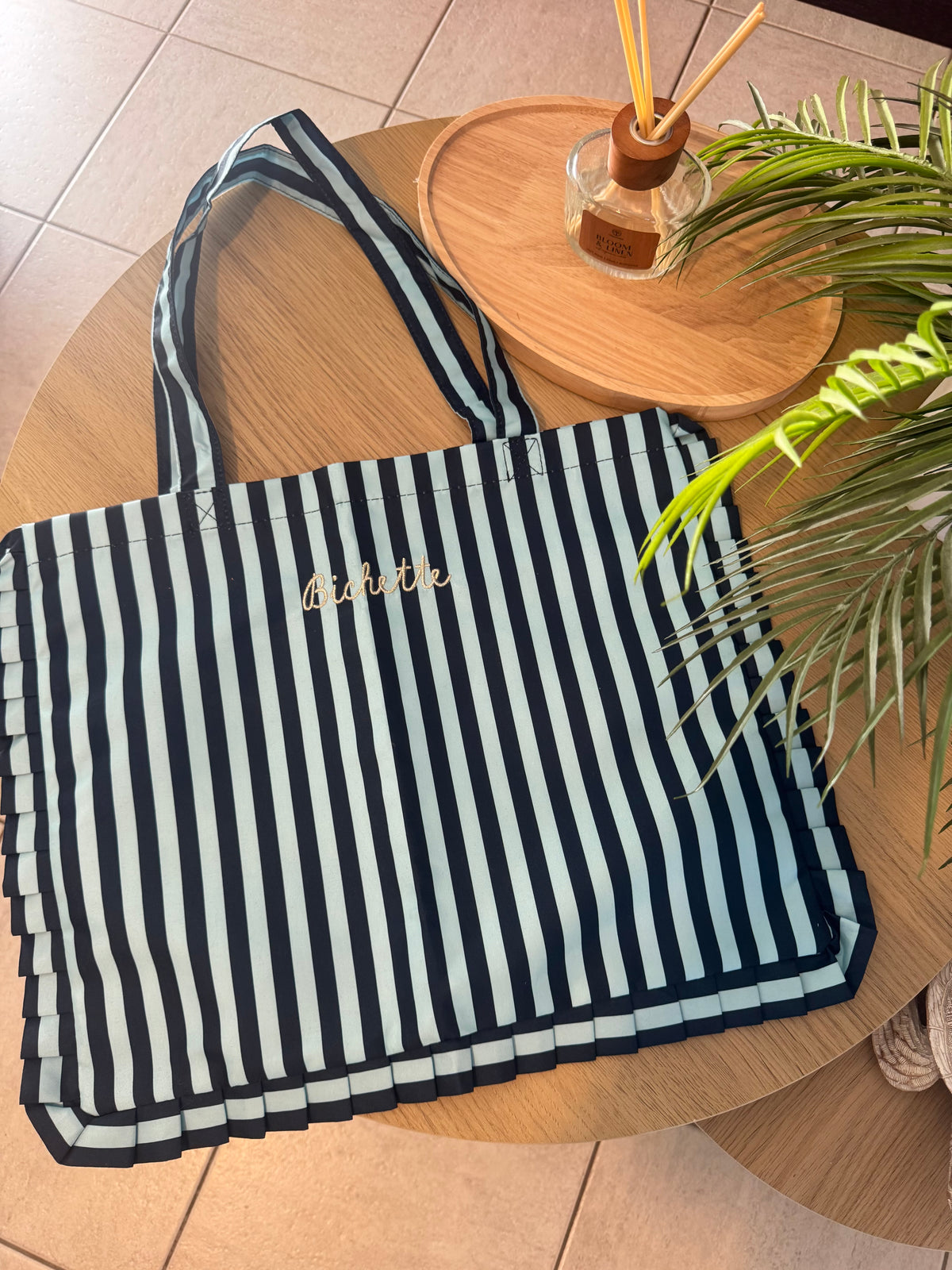 Tote-bag à rayures Bichette Bleu